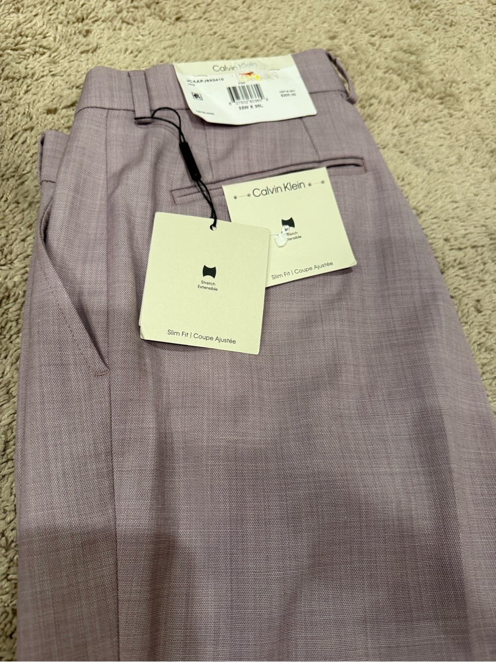Calvin Klein Jace Dress Pants Men 32x30 Pink Wool Blend Slim Fit Stretch NWT